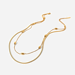 Collier de perles ovales en alliage de zinc, design minimaliste multicouche, bijoux de mode pour femmes - Product Image 1