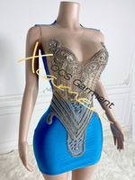 Ocstrade Brillant Argent Strass Applique Corsage Dos Ouvert Satin Mini Club Robe Évider Bleu Royal Robe de Demoiselle D'honneur Femmes