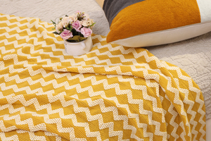 Plaid pour bébé en tricot nordique jaune/<span class=keywords><strong>gris</strong></span> avec pompon, en laine, léger et doux, confortable, couvertures tissées pour canapé - Product Image 2