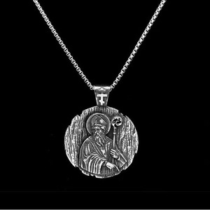 yunnique Men's Stainless Steel Saint Pendant Necklace With <b>Cross</b> Charm For Gift - Product Image 4