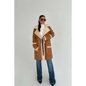 Manteau de luxe pour femme, fermeture à bouton unique, détails imprimés marron, col montant, capuche, tailles XS-XL, automne/hiver, respirant, amovible - Product Image 3