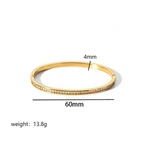 Bracelet jonc ouvert en acier inoxydable plaqué or 18 carats avec zircon cubique, modèle 2026, pour femme, style clou, idéal pour couple - Product Image 2