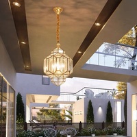 Lustre extérieur à LED tout cuivre Escalier de villa style américain, balcon de jardin, couloir long lustre plafonnier led