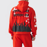 Ensemble survêtement rouge à capuche et pantalon de jogging imprimé squelette thoracique, tenue décontractée deux pièces streetwear pour homme
