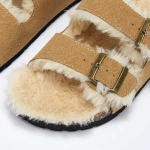 Sandales d'hiver personnalisées en fourrure de liège pour hommes femmes chaussures plates d'extérieur chaussures à glissière en liège pour hommes pantoufles en faux daim usage quotidien - Product Image 2