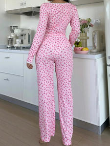 Casual Dames Schattige Lange Mouwen Zachte Pyjama Set Top En Broek Nachtkleding <span class=keywords><strong>2</strong></span> Delige Pyjama Thuis Kleding Set - Product Image 2