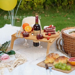 Table de pique-nique pliable en bambou, carrée, portable, en bois, pour le camping, la plage, le barbecue, en bois massif, pliable - Product Image 1
