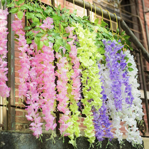 Guirnaldas de flores artificiales de eucalipto, gloria de la mañana y violetas de seda para decoración de pared en el hogar, bodas, patios exteriores. - Product Image 4