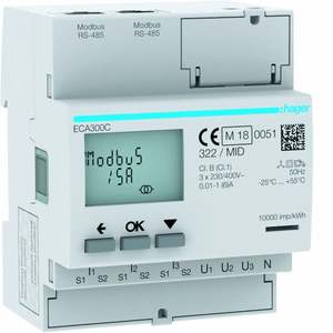 ECA300C personnalisable avec compteur triphasé Hagers commandé par CT 1-5 A Modbus Agardio MID 4 modules - Product Image 1
