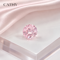 CATHY Diamant de laboratoire rond brillant rose vif fantaisie HPHT CVD, pierre lâche certifiée IGI, percée au laser, pour bijoux CA-LR01