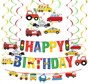 Transport thème avion voiture bateau Train joyeux anniversaire bannières drapeaux feuille tourbillons guirlande pour enfants garçons fête d'anniversaire fournitures - Product Image 1