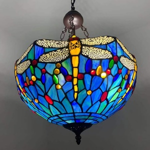 LongHuiJing Tiffany Style Stained Glass Dragonfly Table Adjustable Height LED 360 <b>Light</b> Middle Brass Finish Living Room 110-240V - Product Image 2