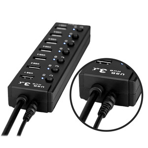 Hub <span class=keywords><strong>USB</strong></span> 3.0 de 7 Puertos con Interruptor Individual de Encendido/Apagado, Puerto LED, Transferencia de Datos de 5Gbps y Alimentación de 5V2A, Divisor <span class=keywords><strong>USB</strong></span> en Stock - Product Image 2
