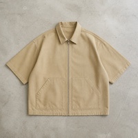 Chemise-veste zippée en twill oversize unie pour homme, style streetwear décontracté, couleur kaki, idéale pour le travail