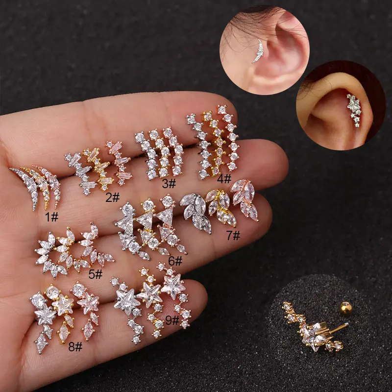 Mới Nhất Thiết Kế Đơn Giản Bông Tai Chất Lượng Cao Thép Không Gỉ CZ Flower Jewelry Piercings Sụn Bông Tai