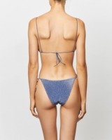 Fabricant de bikinis sur mesure, ensemble de bikini triangle à paillettes dégradées Repreve, bretelles réglables, liens sur les côtés, maillot de bain deux pièces