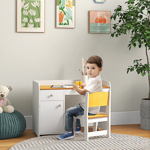 Escritorio Infantil con Silla Ergonómica, Juego de Mesa de Escritura para Niños, <span class=keywords><strong>Muebles</strong></span> de Estudio de Madera Resistentes para Dormitorio o Sala de Estudio - Product Image 1