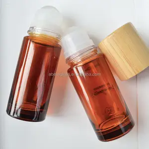 Botella de rodillo de cristal con tapa de bambú, personalizada, 50ml