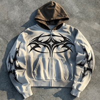 Sweat à capuche zippé surdimensionné pour homme, motif tribal Y2K, imprimé flamme contrastant, style streetwear gothique
