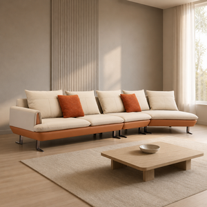 Sofá de Salón de Dos Tonos, 4 Plazas, Respaldo Segmentado, Cojín de Color Contrastante, Patas Metálicas Delgadas, Perfil Bajo, para Hotel, Villa, Apartamento - Product Image 2