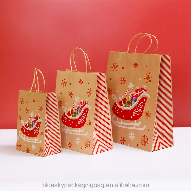 HOT Atacado Eco-amigo Alta Qualidade Design Personalizado Impressão Promocional Compras Natal Reciclado Brown Paper Gift BagsPo