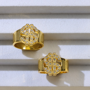 แหวนทองคำทรงดอลลาร์สำหรับผู้ชาย เครื่องประดับฮิปฮอป ดีไซน์เรขาคณิตแบบไมโครเพฟ แหวนแฟชั่นสำหรับงานปาร์ตี้ ผลิตจากเมืองอี้หวู่ - Product Image 4