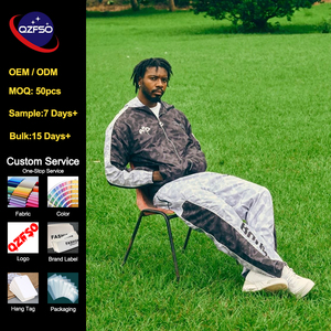 Ensemble survêtement streetwear homme QZFSO personnalisé avec logo OEM, coupe-vent deux pièces de haute qualité à col montant et fermeture éclair intégrale - Product Image 1