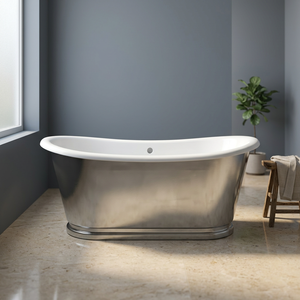Baignoire autoportante ovale classique en cuivre antique à double pédale, avec base inclinée et jupe décorative, de luxe - Artisanat indien - Product Image 3