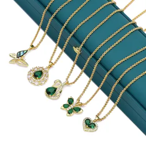 JXX mới thời trang đồng thau 24K vàng Zircon tim bướm mặt dây chuyền vòng cổ phụ nữ ngọc trai vòng cổ trang sức quà tặng