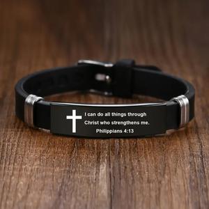 Braccialetti sportivi con parole ispiratrici bibliche personalizzate in acciaio inossidabile braccialetti per cristiani - Product Image 6