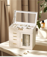 Boîte à bijoux en cuir PU à grande capacité avec plusieurs tiroirs, organisateur de bijoux rotatif vertical, étui de rangement pour bagues, colliers, boucles d'oreilles