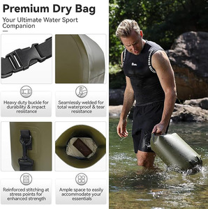 3 Layer Waterproof Dry <b>Bag</b> Olive Tear Resistant Roll Top Sack with Backpack Straps Heavy Duty Buckle for Kayaking Hiking Fishing - Product Image 5