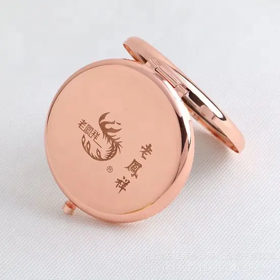 metal round plain makeup rose gold mirror with logo laser engraved