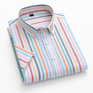 <span class=keywords><strong>Camicia</strong></span> <span class=keywords><strong>Oxford</strong></span> in Puro Cotone per Uomo, <span class=keywords><strong>Slim</strong></span> <span class=keywords><strong>Fit</strong></span>, Senza Stiratura, Business Casual a Righe, Manica Corta, Stile Urbano - Product Image 4