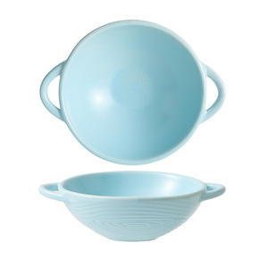 Livraison gratuite, résistant aux hautes températures, bol à nouilles instantanées de style japonais, saladier à double anse couleur crème sous glaçure - Product Image 4