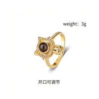 Bague de projection photo discrète « Je t'aime » en 100 langues, avec visage de chat, halo en zircon, or, ouverte et ajustable, cadeau pour les amoureux des chats