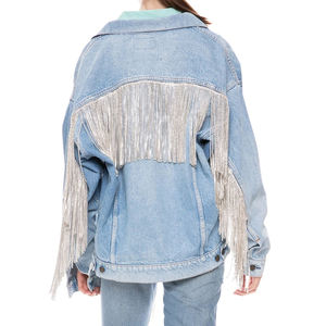 <span class=keywords><strong>Giacca</strong></span> di Jeans <span class=keywords><strong>Oversize</strong></span> da <span class=keywords><strong>Donna</strong></span> con Dettagli Personalizzati in Strass e Frange, Cappotto Invernale Vintage Stile Boho - Product Image 2