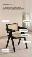 Nordic Home Chaise de salle à manger en bois massif Dossier en rotin rétro Siège unique Moderne pour les loisirs Balcon pour Chandigarh Homestay Accoudoir