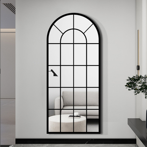 Custom French-Style Iron Grid Arch-Shaped <strong>Frame</strong> Glass <strong>Mirror</strong> with Black Gold <strong>White</strong> Finish for Home Decoration Wall Mounting - Product Image 3