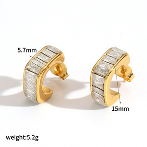 Pendientes de aro chapados en oro con cristales y diseño geométrico, aretes de acero inoxidable para uso diario para mujer - Product Image 5