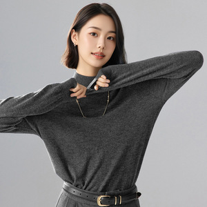 Suéter de Lana 100% Pura Lavable a Máquina para Mujer, Otoño Invierno, Nuevo, Corte Holgado, <span class=keywords><strong>Cuello</strong></span> Alto Simulado, Tejido Ultrafino, Capa Base - Product Image 1