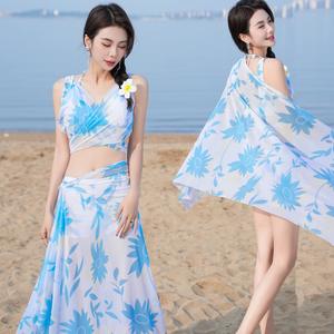 2024 Wholesale Floral Gradient <strong>Bikini</strong> Set for Women Metallic Fitness Beachwear <strong>Thong</strong> <strong>Swimsuit</strong> with Drawstring String Cover up - Product Image 3