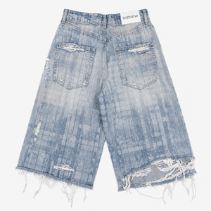 DiZNEW Short en jean vintage délavé pour <span class=keywords><strong>homme</strong></span>, coupe ample, avec empiècements, bords bruts, style streetwear, OEM - Product Image 4