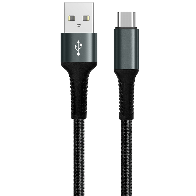 3A Nylon Braided USB-A to Type C Cable Black Fast Charging for Android Devices Cars Computers Printers 60W Compatible