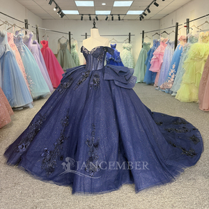 Jancember 1309 Vestidos de Quinceañera con Brillo en <span class=keywords><strong>Azul</strong></span> <span class=keywords><strong>Oscuro</strong></span> y Escote Corazón <span class=keywords><strong>para</strong></span> Chicas de 16 Años - Product Image 2