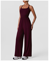 Jumpsuit Wanita 2026 Model Halter Cross Hollow Back, Bahan Bernapas Cepat Kering Tanpa Jahitan, Kaki Lebar, Kasual Modis untuk Tari, Yoga, dan Olahraga di Gym