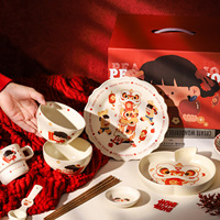 Service de vaisselle en céramique Série Danse du Lion, idéal pour le Nouvel An chinois et les mariages, cadeau de grande valeur, compatible micro-ondes, avec tasses à eau, édition annuelle