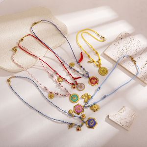 Handmade Đầy Màu Sắc Bông Sợi Dây Thừng Vòng Cổ Cross-Biên Giới Thiết Kế Ban Đầu Men Zodiac Cá Nhân Thép Không Gỉ Thời Trang Mặt Trăng - Product Image 4