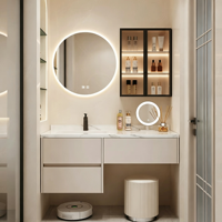 Meuble-lavabo de salle de bain personnalisé avec vasque intégrée en pierre frittée sans joint, meuble de maquillage pour salle de bain