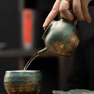 Evergreen rétro Vintage petite théière Kung Fu service à thé unique en céramique bouilloire glaçure or argent main aiguière théière Design Style - Product Image 5